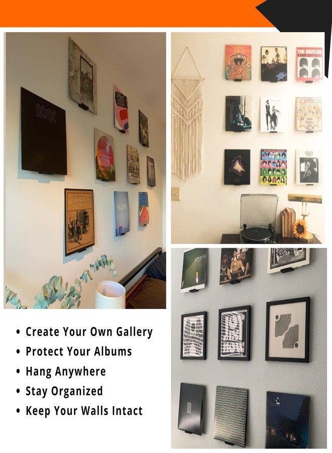 3d Lasers Lab Vinyl Record Wall Mount- 5 Pack | No Wall Damage | Floating Shelf | Black & White Album Holder | Display Your Best LPs - Image 4
